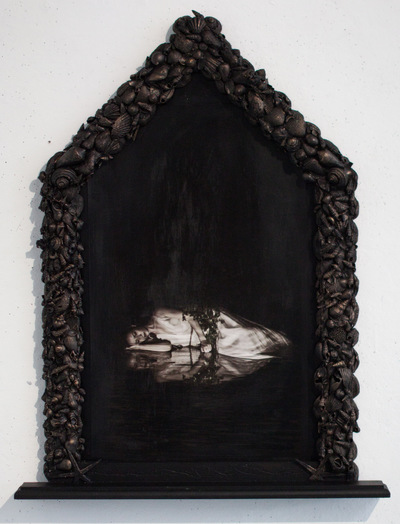Broken Sundowns - Earth to Water (2015) from the Eight Stages of Dissolution series. Photograph with handmade frame embellished with shells.