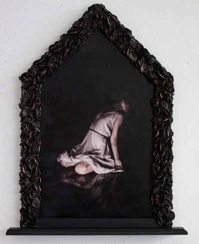 Broken Sundowns - Luminance to Radiance (2015)Earth to Water (2015) from the Eight Stages of Dissolution series. Photograph with handmade frame embellished with leaves.