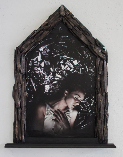 Broken Sundowns - Space to Luminance (2015) from the Eight Stages of Dissolution series. Photograph with handmade frame embellished with wood.